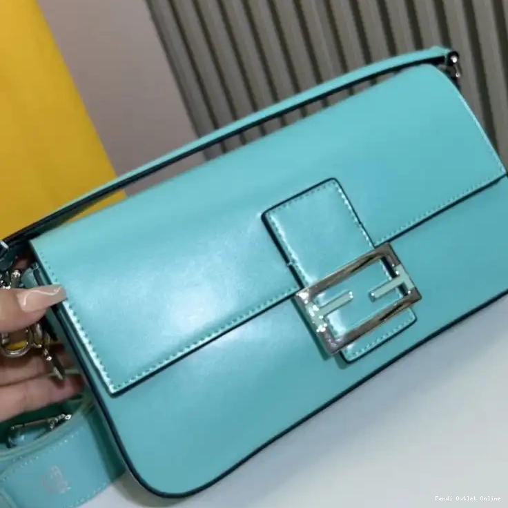 Cheap Fendi In Baguette Blue Smooth Tiffany Bag Medium Leather 0530